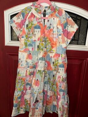 Girls' Multicolor Watercolor Print Tiered Dress